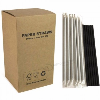 Individually Wrapped Paper Straws Plain Black Bulk for Halloween Graduation Party, Beverage Soda Coffee Cafe Cocktail Restaurant