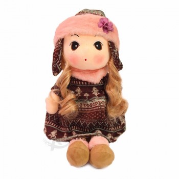 Plush toys long hair stock pretty girl dolls factory price baby doll with big eyes