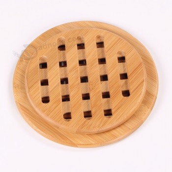 Eco-Friendly Natural Bamboo Mat  Round Kitchen Accessory Place Mat Cartoon Heat Coaster Wooden Table Mat With Non-slip Foot