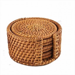 7pcs Natural Bamboo Coaster Placemat Round Braided Rattan Tablemats