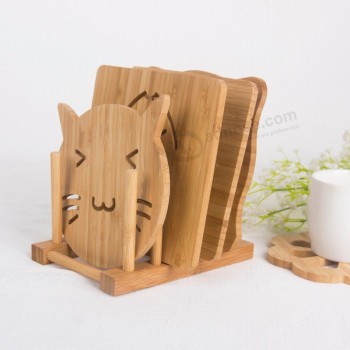 猫の形のキッチンダイニングテーブルマットの竹のテーブルプレースマット