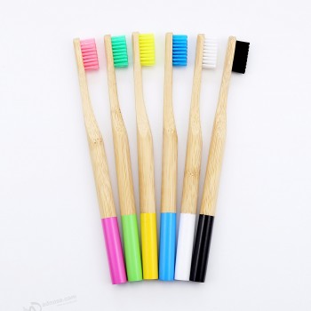 Round biodegradable bamboo toothbrush with bambu zero waste handle kraft box package BPA free