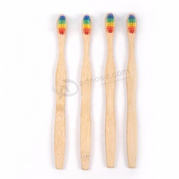 BA-1034 spazzolino da denti in bambù con setole in nylon ecologico arcobaleno personalizzato da 4 pezzi all'ingrosso