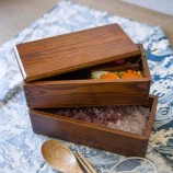 Utensílios de mesa de madeira conjuntos de louça de convés duplo caixa de almoço de madeira recipiente para alimentos
