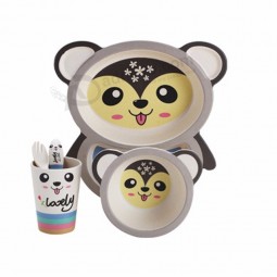Children feeding tableware set with cup spoon fork and bowl bamboo fiber baby dinnerware set