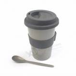 tazza da caffè riutilizzabile biodegradabile portatile in fibra di bambù per esterni di alta qualità con cucchiaio