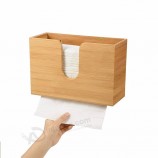 Soporte de dispensador de toallas de papel plegado de bambú de montaje en pared Caja de papel de servilleta encimera Caja de pañuelos de bambú cuadrada