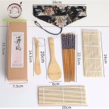 cuchillo tenedor palillos sushi set w bolsa de tela DIY bambú sushi herramienta