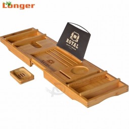 Natural bamboo bathtub shelf for holding pad / phone / toiletries on bathroom LG-CC095