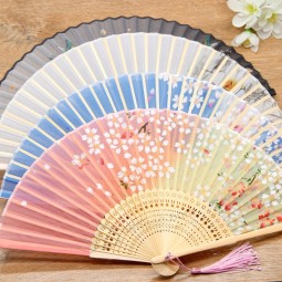 regalo promocional de verano portátil personalizado impreso plegable logo bambú mano ventilador