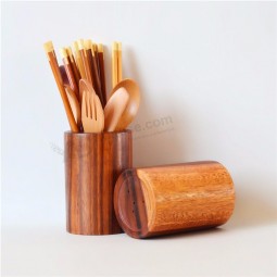 Manual Natural wood Cage Cutlery Kitchen Drain Pen Straw Storage Rack Kitchen House Tools Chopsticks tube holder