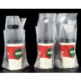 takeaway descartável único e duplo copo saco portátil de plástico suco de frutas bebida saco personalizado