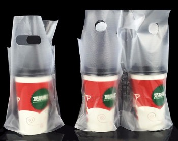takeaway descartável único e duplo copo saco portátil de plástico suco de frutas bebida saco personalizado