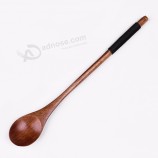 8 pulgadas de largo clásico pintura vieja cocina utensilio de cocina herramienta sopa cucharadita catering comida cuchara de madera de bambú