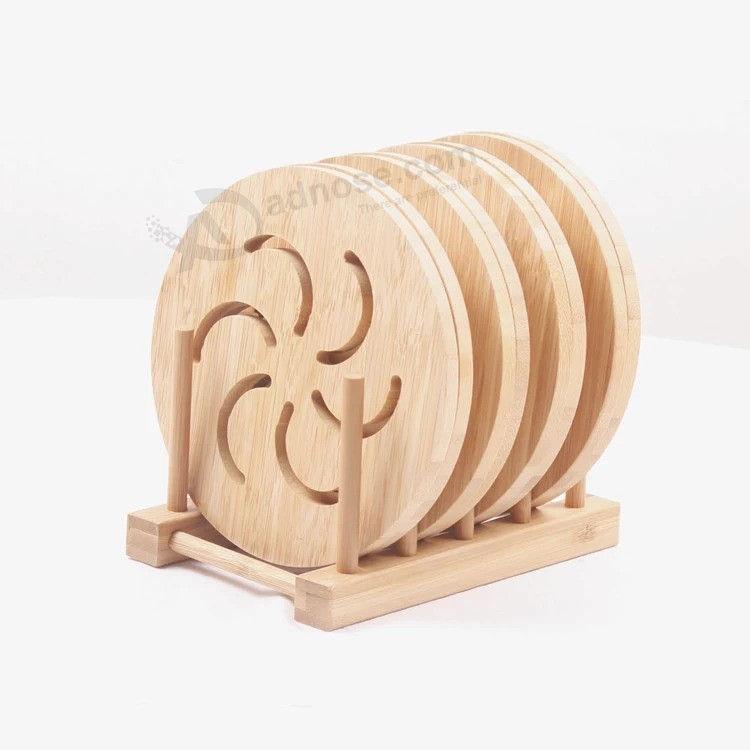 Design personalizzato Bamboo Tea Tazza di caffè Pad quadrato Rotondo durevole Tovaglietta tovagliette Decor casa Tavolo resistente al calore Sottobicchieri in bambù di noce