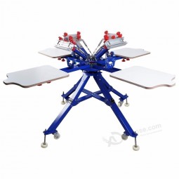 4 Color 4 Stations Manual Silk Screen Printing Machine with Folding Leg Design for DIY T-shirt Cloth Printing Equipment