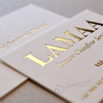 elegante lámina de plata dorada en relieve acabado papel blanco tarjeta de impresión comercial personalizada