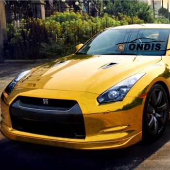 Vendite calde 1,52 * 28 m PVC Car Wrap adesivi in ​​oro specchio cromato per auto