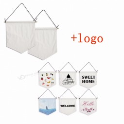 Ready To Ship Custom Logo Sublimated Printing Plain Cotton Canvas Hanging Wall  Blank  Banner Pennant Flag