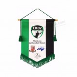 NO MOQ logotipo personalizado impresión de sublimación de doble cara tela de satén mini equipo de fútbol banderines de fútbol