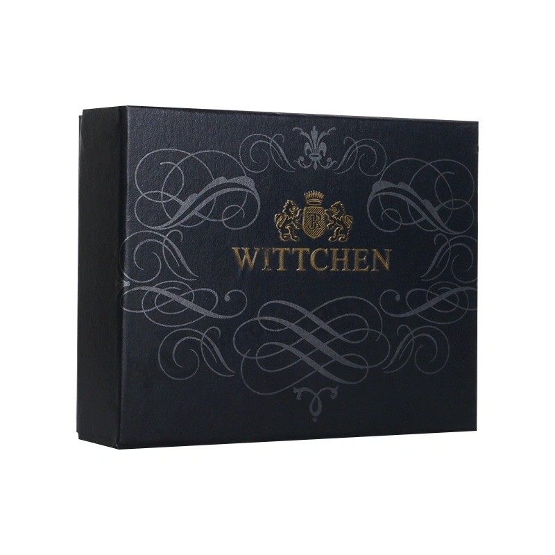 Schwarz matt bedruckte Magnetboxen, geprägte Goldprägung Logo Gürtel Individuelle Verpackungsboxen