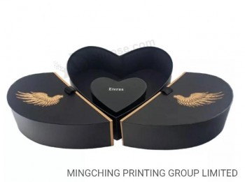 black color ribbon Tie open design custom jewelry ring packing heart shaped Box