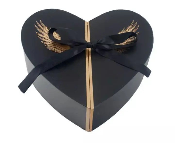 Black color Ribbon Tie open Design custom Jewelry ring Packing heart Shaped Box