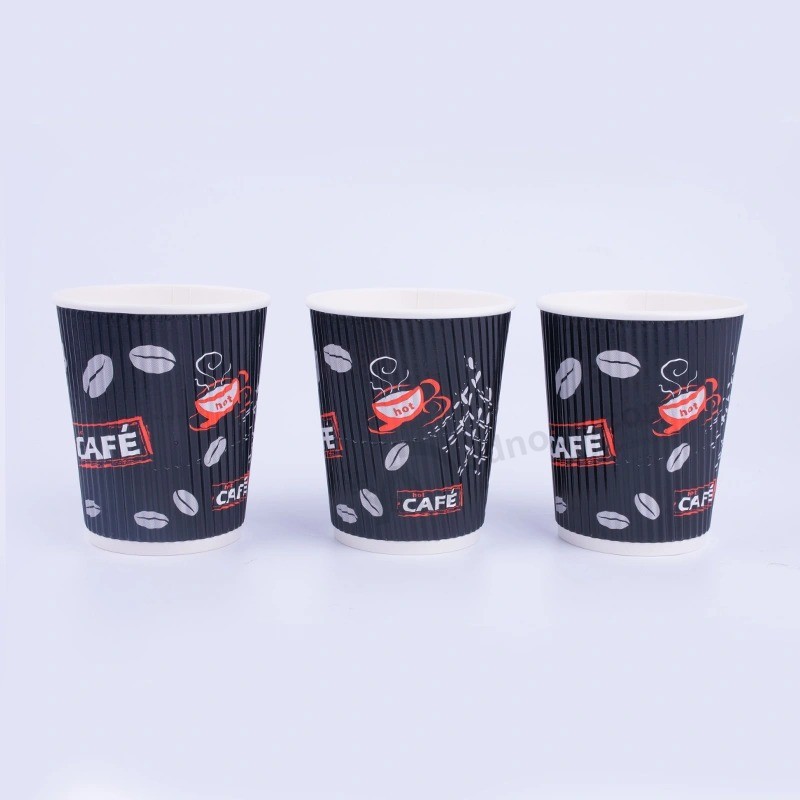 Bicchiere di carta per caffè caldo di piccole dimensioni con stampa personalizzata con ondulazione