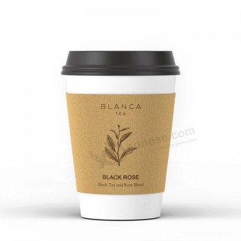 Taza de café de papel de taza de papel desechable personalizada de 3-22 oz con tapa