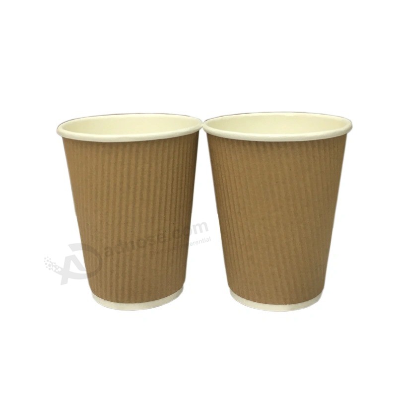 Flexo Printing Custom Logo Disposable Kraft Plain Ripple Paper Coffee Cups for Drink