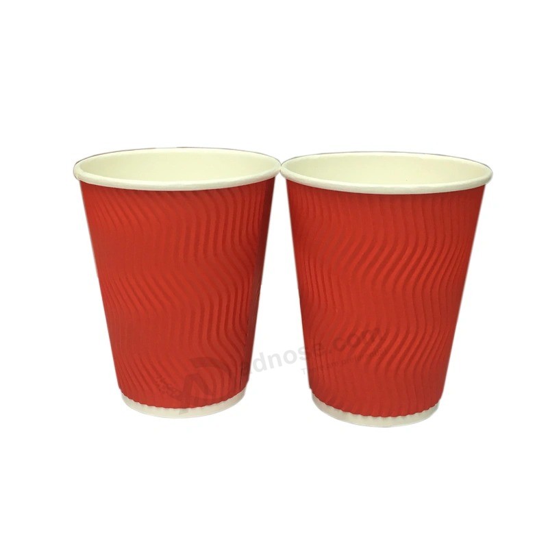 フレキソ印刷カスタムロゴ使い捨てクラフトプレーンリップル紙コーヒーカップのドリンク