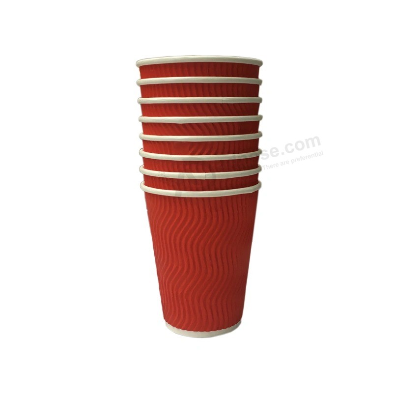 Flexo Printing Custom Logo Disposable Kraft Plain Ripple Paper Coffee Cups for Drink
