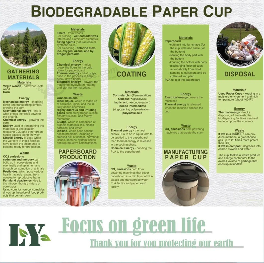 Taza de papel de café biodegradable desechable personalizada