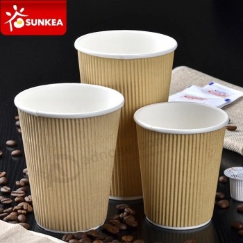 Tazza da caffè in carta calda con stampa ondulata stampata con logo personalizzato ondulato usa e getta