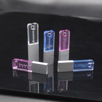 unidade flash USB portátil de cristal luminoso, log632gb personalizado da empresa, botão ultrafino de fábrica de disco U de metal de 64gb