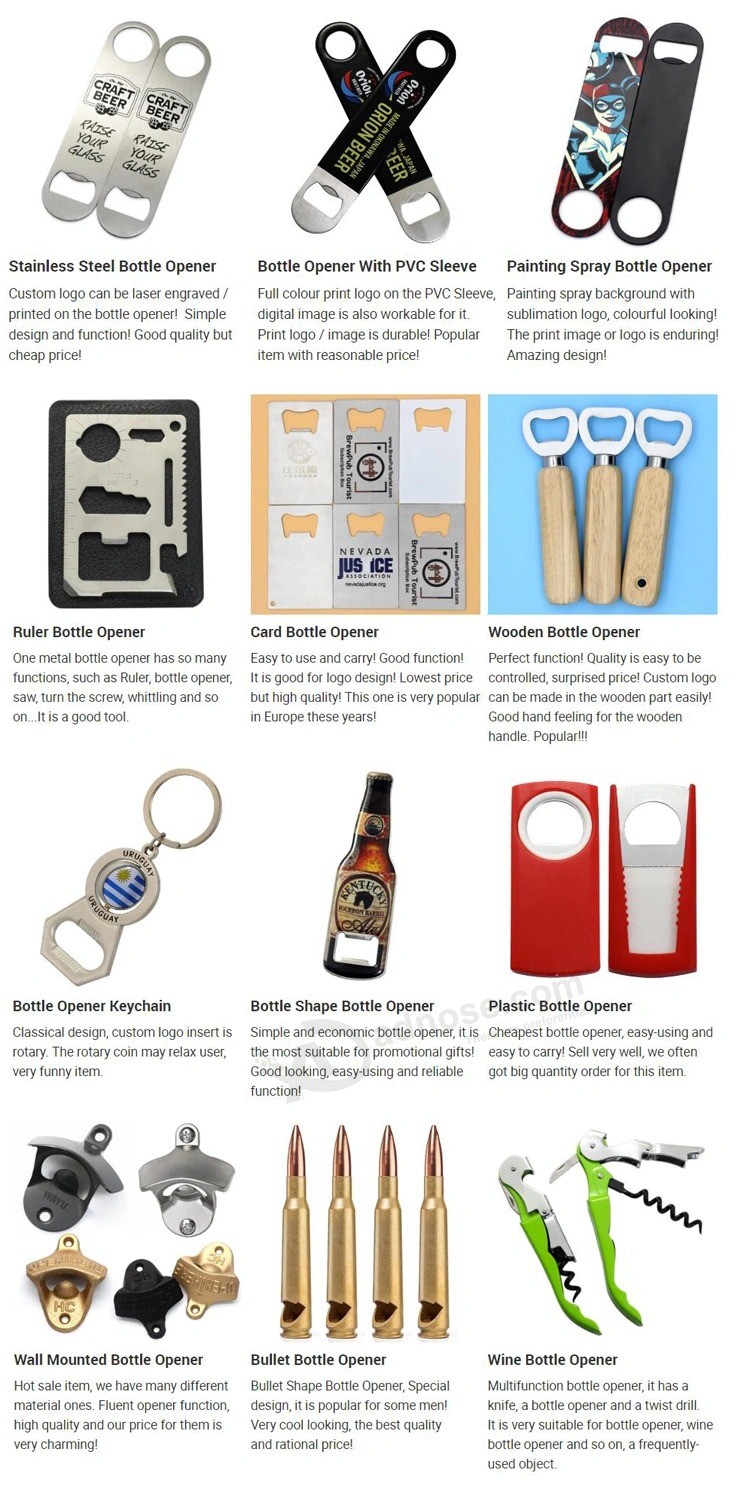 Promoção logotipo personalizado barato Marca de sublimação Impressão de souvenirs Bar bulk Metal em branco Cartão de cerveja Abridor de garrafas para promoção Presente