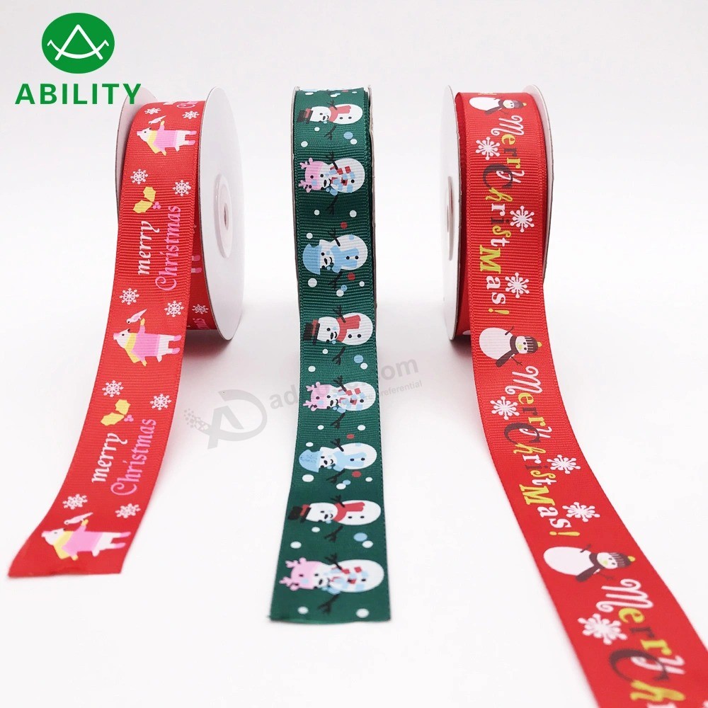 Hot selling Printing christmas Polyester ribbon Grosgrain Ribbon
