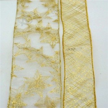 2.5英寸有线封边圣诞丝带，用于礼品包装/圣诞节