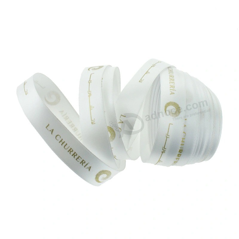 Customized Gold Stamping Gift Decoration Satin Ribbon in Roll
