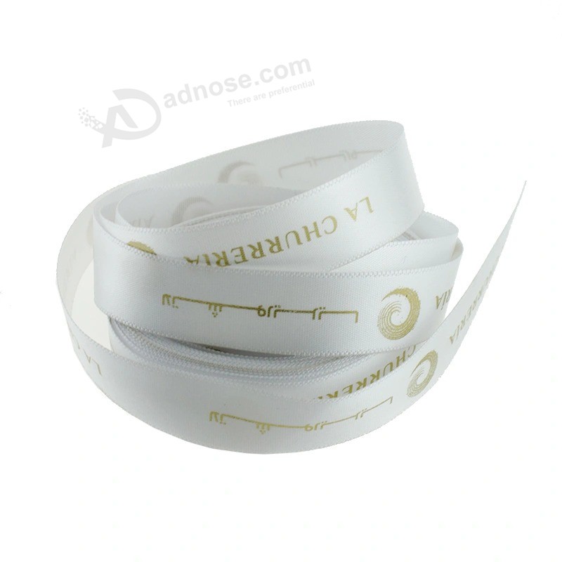 Customized Gold Stamping Gift Decoration Satin Ribbon in Roll