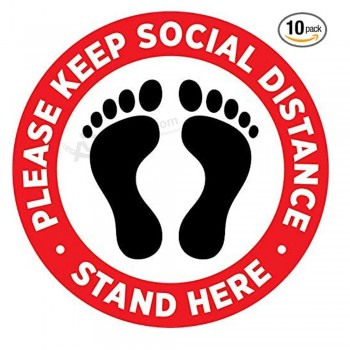 Custom Size Round Social Distancing Sign Floor Decals with Footprint Grphic