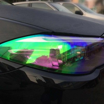 30cm * 9m車のヘッドライトデカールPVC素材カメレオンライトブラック車の色合いフィルム