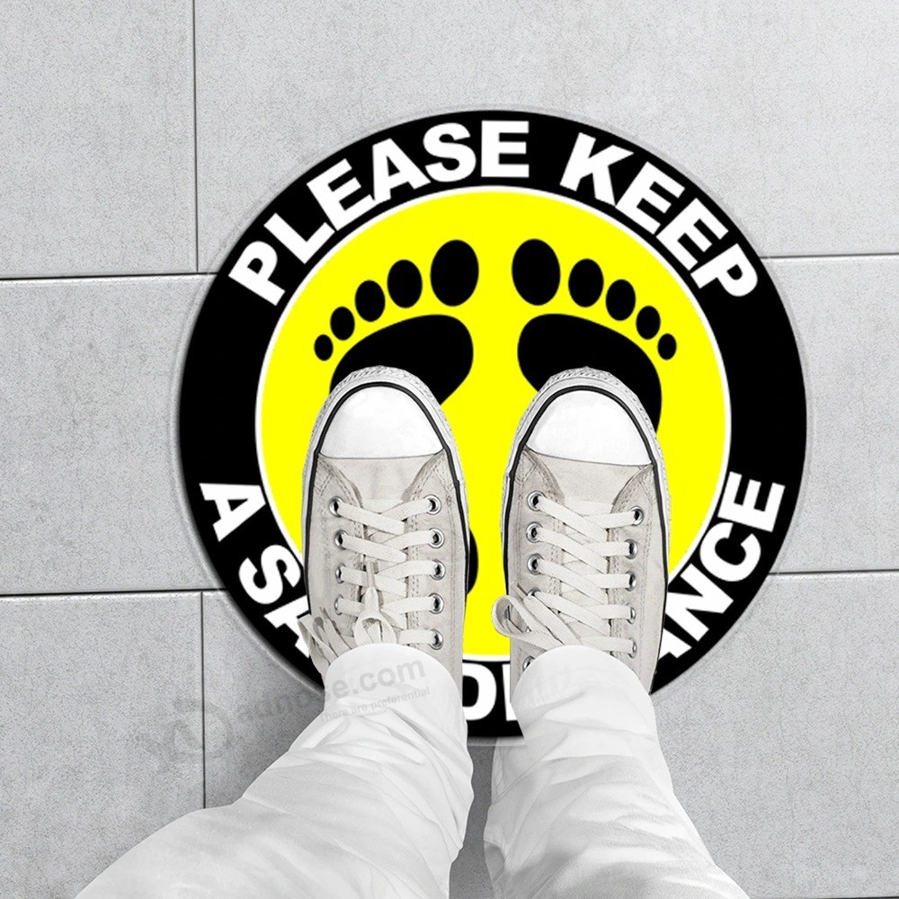 Dia 30cm Round shape Custom warning Graphic keep Social distance Floor sticker Decal