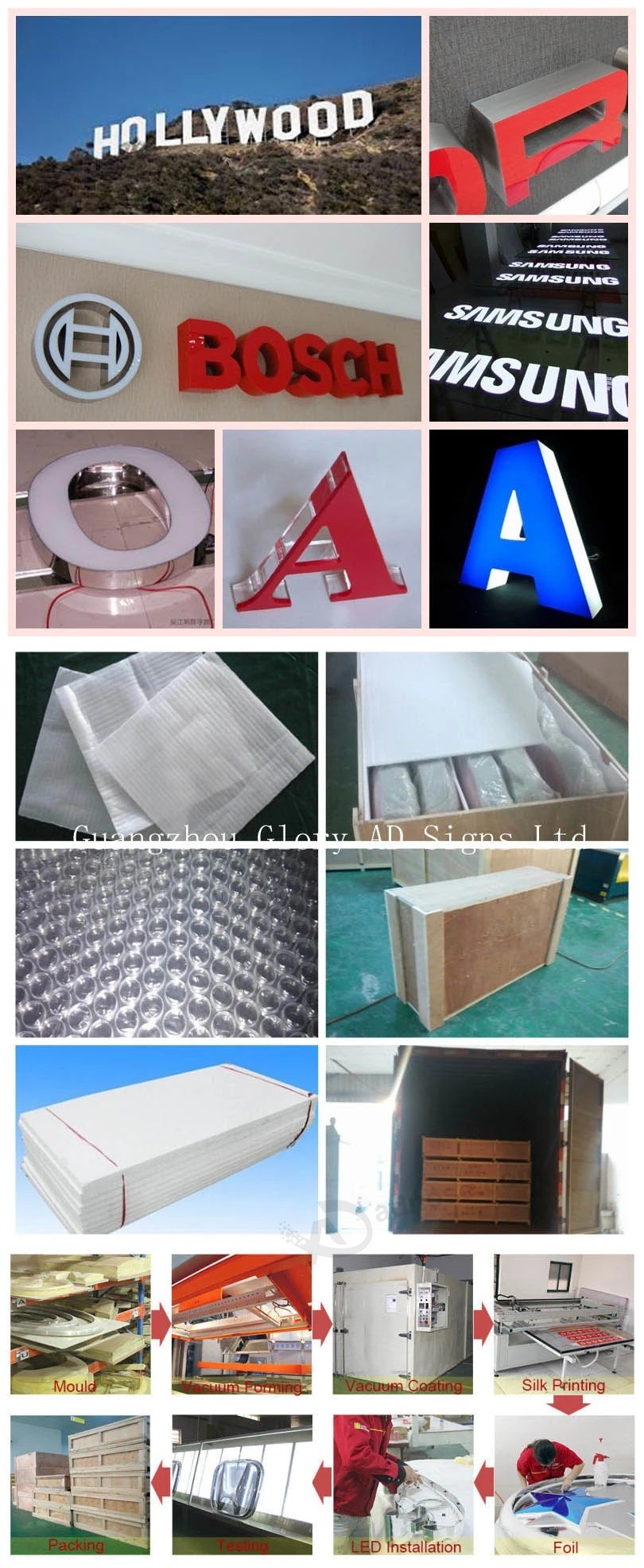 Lettere canale LED in resina epossidica Lettering in acciaio inox
