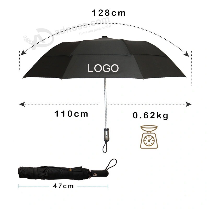 Windproof 25 inch Auto open Double layer 2 folding Golf umbrella for Gifts/Advertising/Promotion/Men women (YZ-19-07)