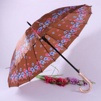 Großhandel wirtschaftliche Werbung Blume gedruckt billig langen Griff Regenschirm