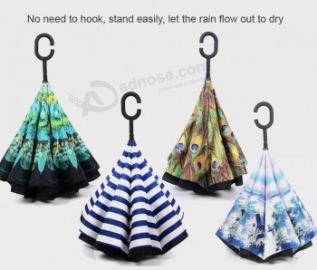 사용자 정의 로고 광고 우산 핸즈프리 우산 더블 레이어 역 우산