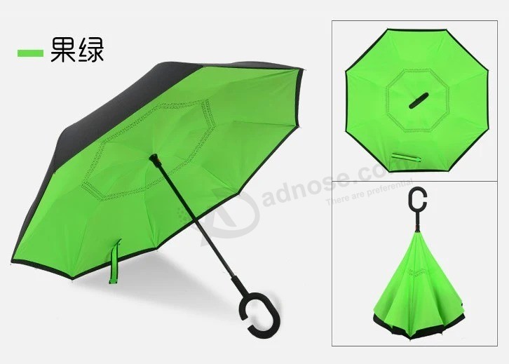 사용자 정의 로고 광고 우산 핸즈프리 우산 더블 레이어 리버스 우산