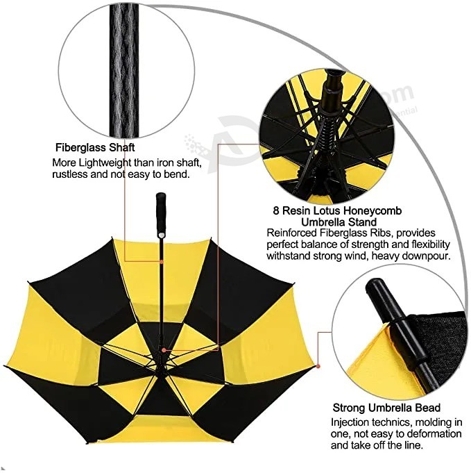 ギフト/プロモーション/広告/スポーツのためのダブルベントキャノピー付きカスタムロゴプリント防風ゴルフ傘