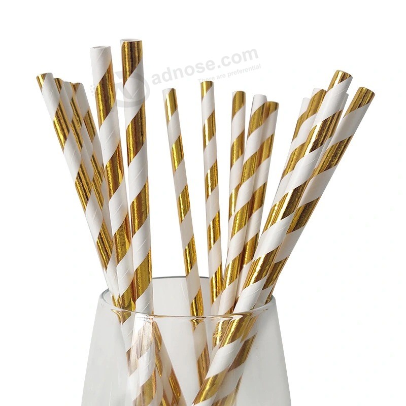 Shiny metallic Golden colored Party decoration Paper drinking Straw